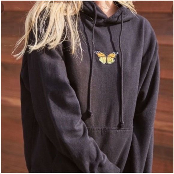 Brandy Melville Black Cotton Butterfly Hoodie Classic Neutral Sweatshirt size S - Picture 3 of 9